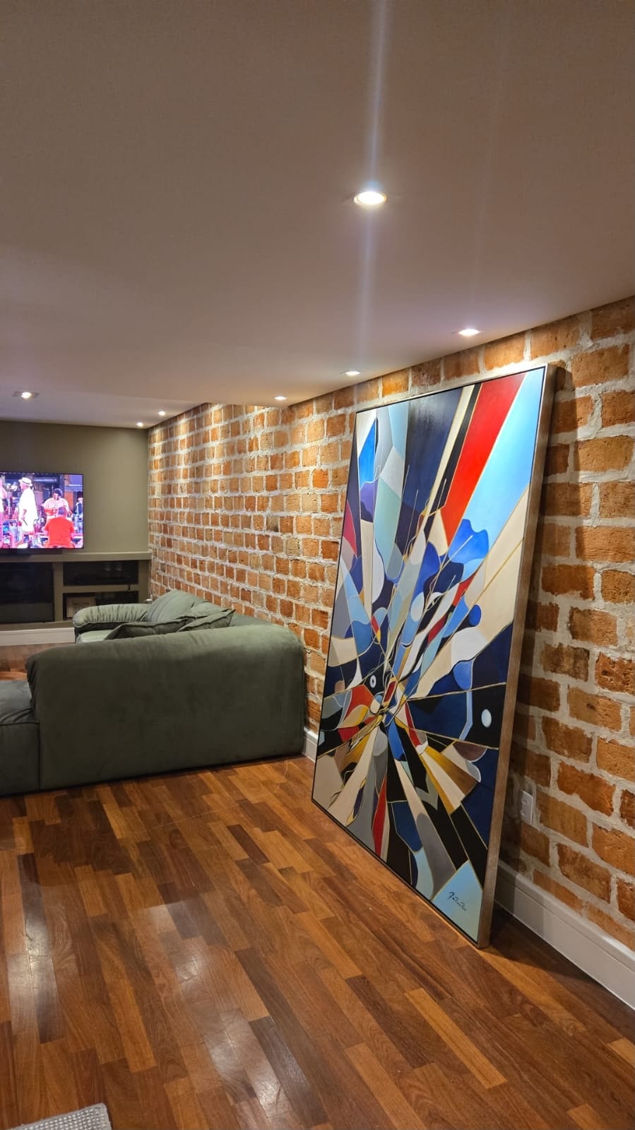 Vertical Colors Geometria painting installed in a living room