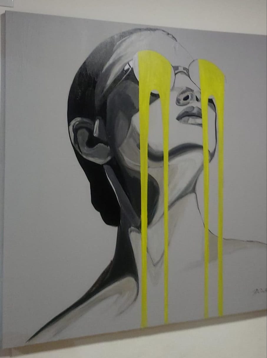 Oil portrait on canvas — the paint runs and returns the work to matter